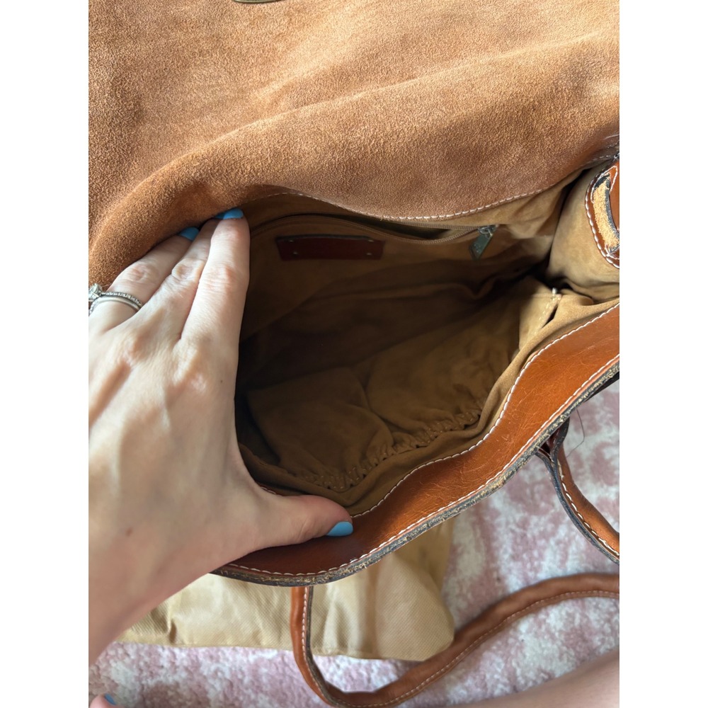 Patricia Nash Tan Leather Satchel Bag Vintage Style Flip Lock Cognac Brown - Picture 7 of 7